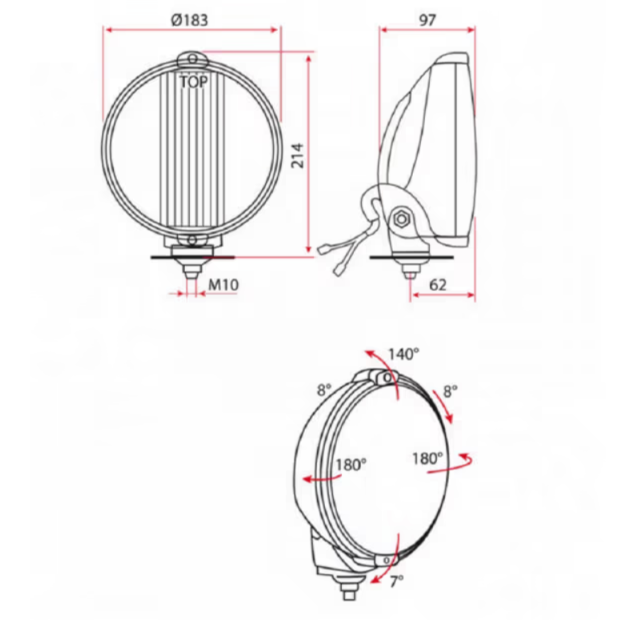 Farol Longo Alcance 187mm Preto