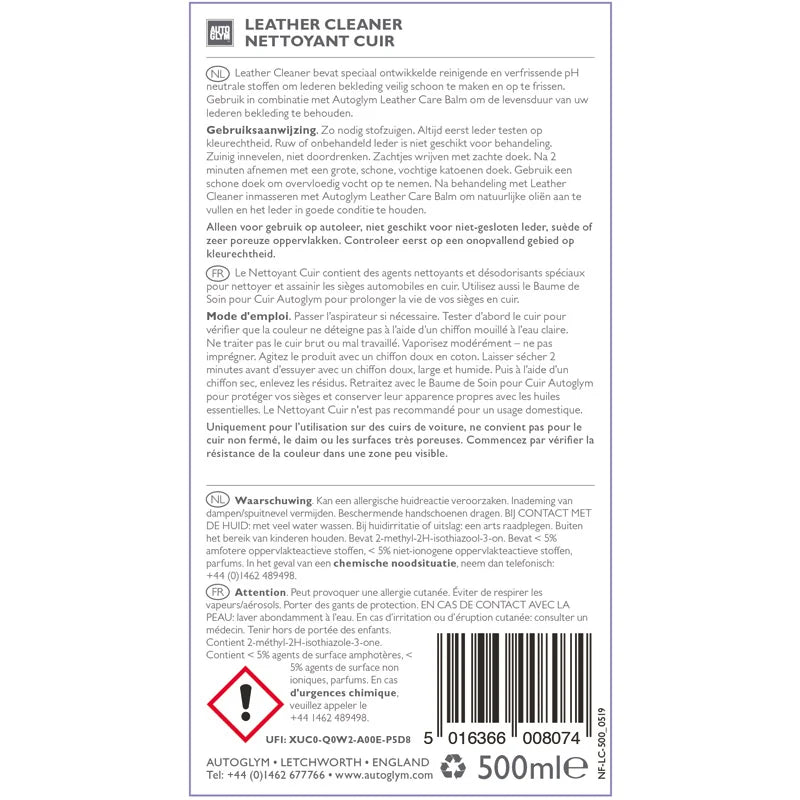 Autoglym Leather Cleaner 500ML - Limpeza de peles