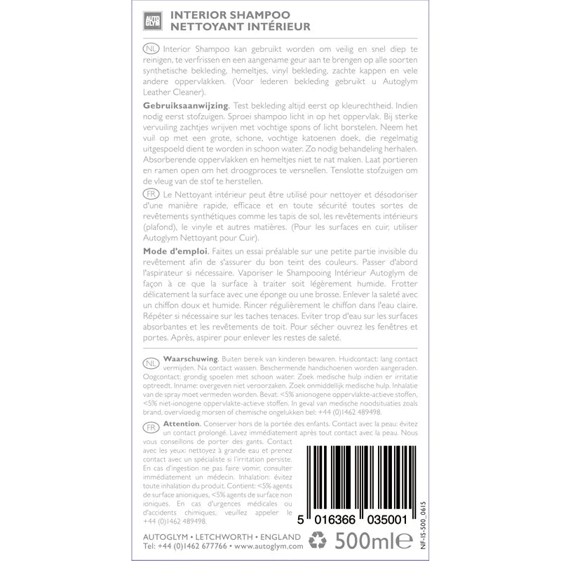 Autoglym Car Interior Shampoo 500ML Spray - Interior Shampoo