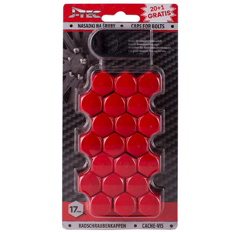 Conjunto de tampas porca/parafuso roda universal- 17mm conj. de 20+1 peças Vermelho