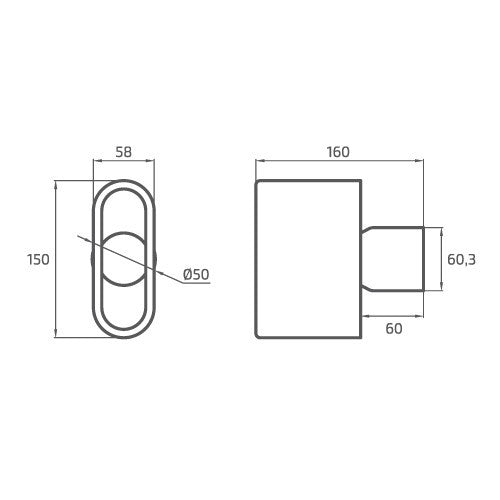 PONTEIRA DE ESCAPE RETANGULAR INT 55MM EXT 58X150MM