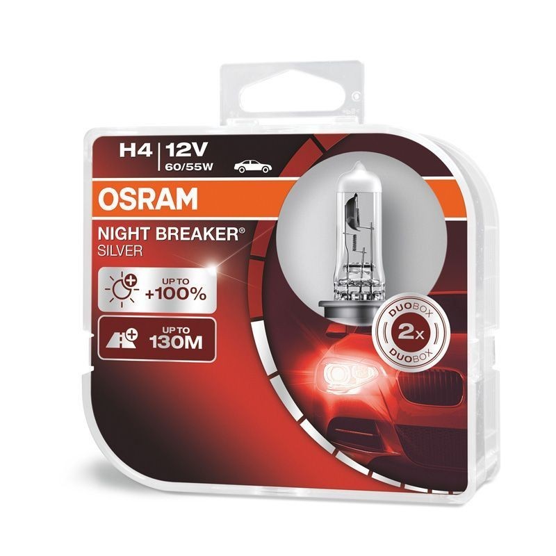 Osram Night Breaker Silver Halogen Bulb - H4 - 12V/60-55W - Set of 2
