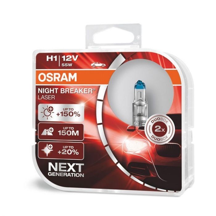 Lâmpadas de halogéneo a laser Osram Night Breaker - H1 - 12V/55W - conjunto de 2