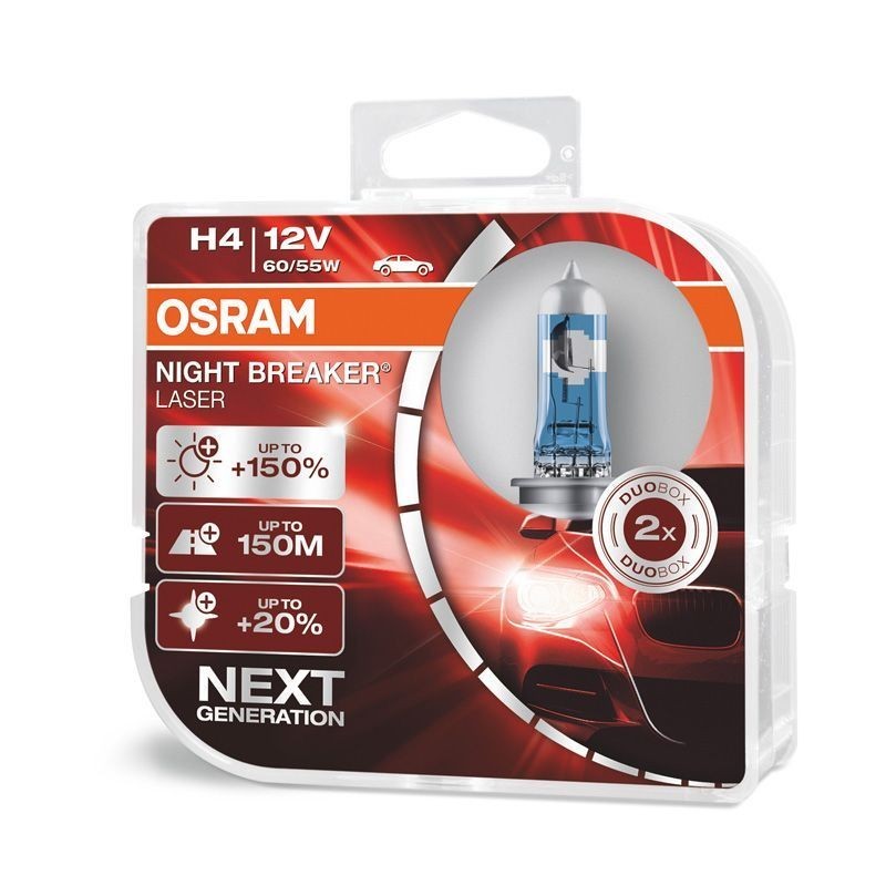 Lâmpadas de halogéneo a laser Osram Night Breaker - H4 - 12V/60-55W - conjunto de 2