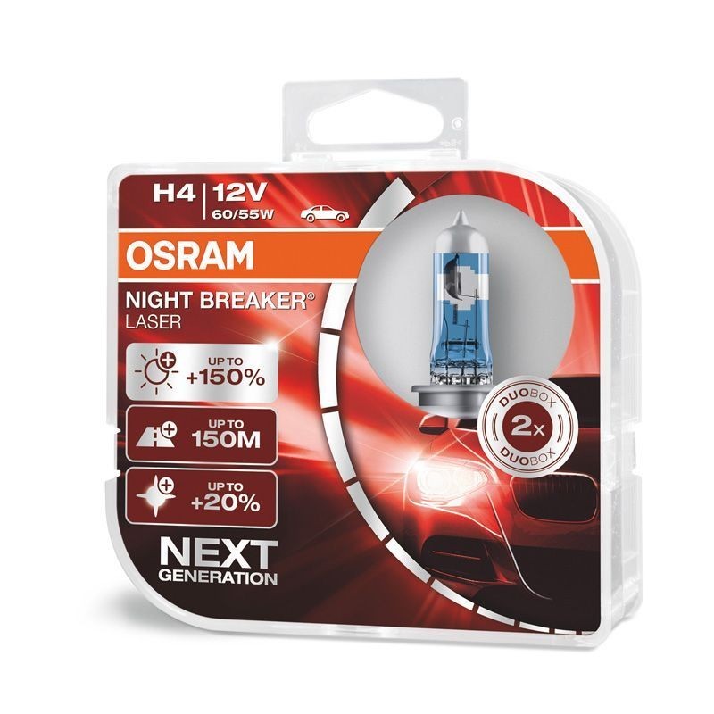 Osram Night Breaker Laser Halogen Bulbs - H4 - 12V/60-55W - Set of 2