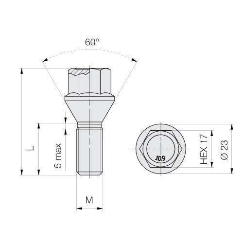 WHEEL BOLT 12X1.25 Hex17 Length 50mm
