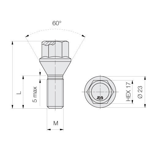 WHEEL BOLT 14X1.25 Hex17 Length 50mm