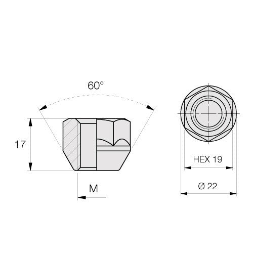 NUT 19 12X1.5 length 17mm