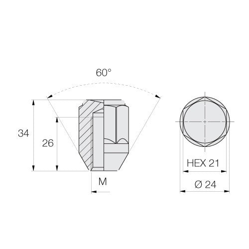 PORCA 21 12X1,5 comprimento 34mm