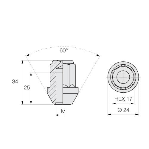 PORCA 17 12X1,5 comprimento 34mm