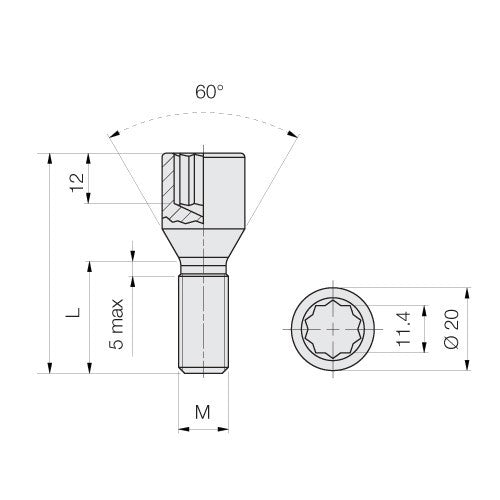 PARAFUSO DE RODA 12X1,5 Comprimento 28mm