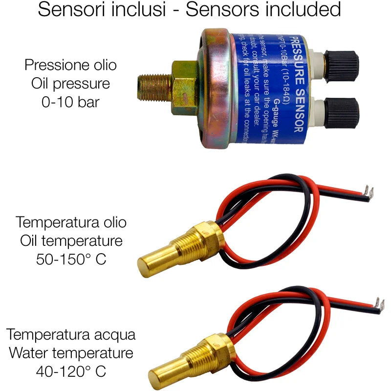 Manómetro Multifunções Simoni Racing SR Line 85mm - Pressão Óleo, Temperatura Óleo, Temperatura Água e Voltagem