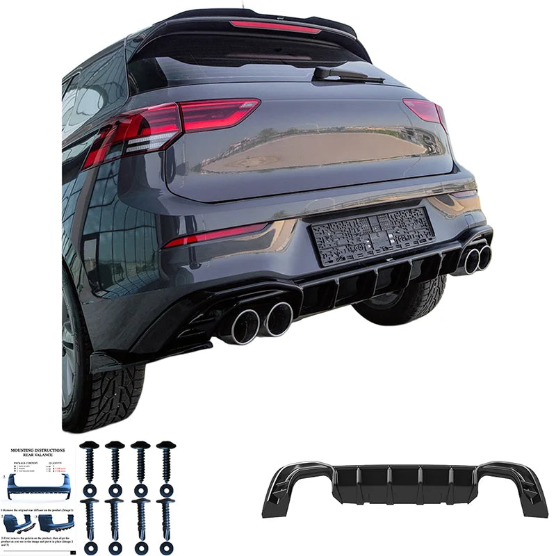Difusor Traseiro VW Golf VIII HB 3/5-doors 2020-2024 & FL 2024- excl. GTi/GTD/GTE/R/R-Line - Gloss black