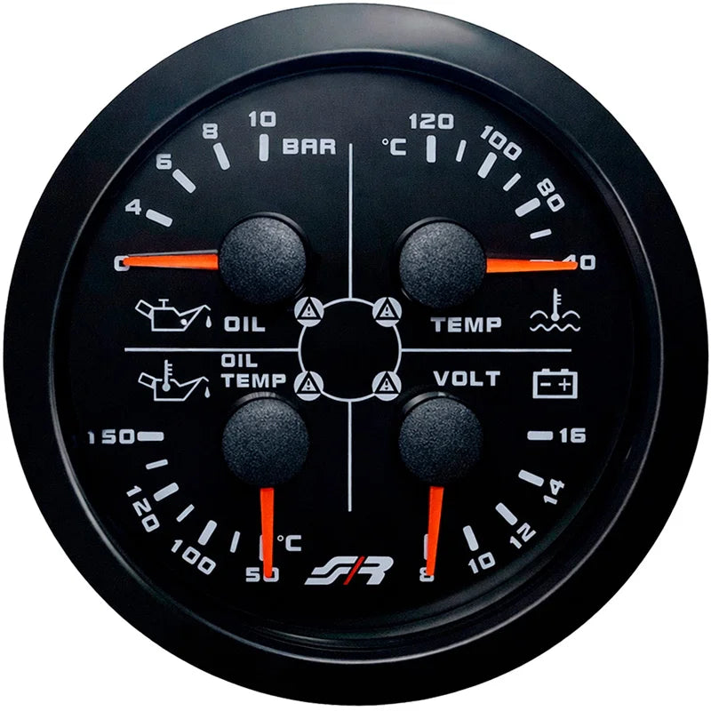 Manómetro Multifunções Simoni Racing SR Line 85mm - Pressão Óleo, Temperatura Óleo, Temperatura Água e Voltagem