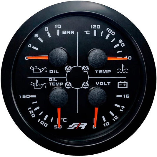 Manómetro Multifunções Simoni Racing SR Line 85mm - Pressão Óleo, Temperatura Óleo, Temperatura Água e Voltagem