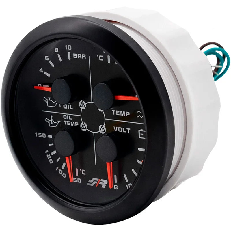 Manómetro Multifunções Simoni Racing SR Line 85mm - Pressão Óleo, Temperatura Óleo, Temperatura Água e Voltagem