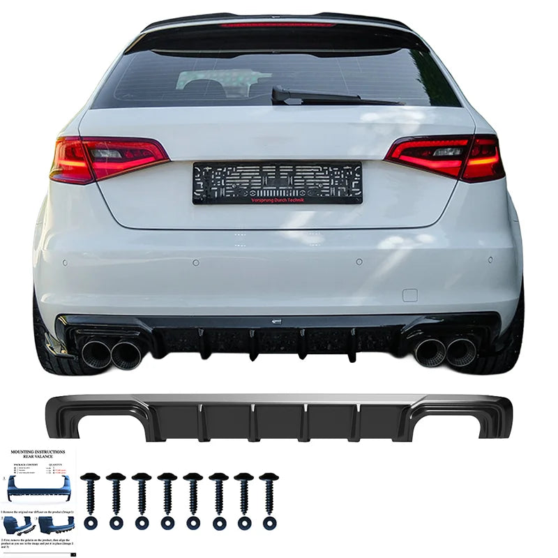 Difusor Traseiro Audi A3 (8V) Sportback 2012-2016 excl. S-Line/S3/RS3 - Gloss black