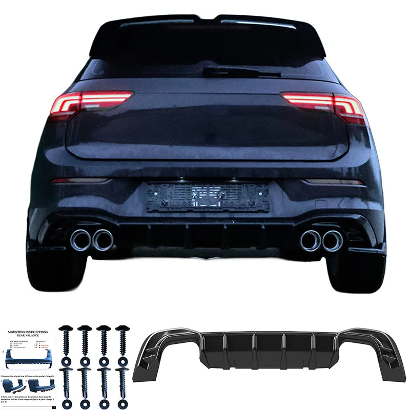 Difusor Traseiro VW Golf VIII HB 3/5-doors 2020-2024 & FL 2024- excl. GTi/GTD/GTE/R/R-Line - Gloss black