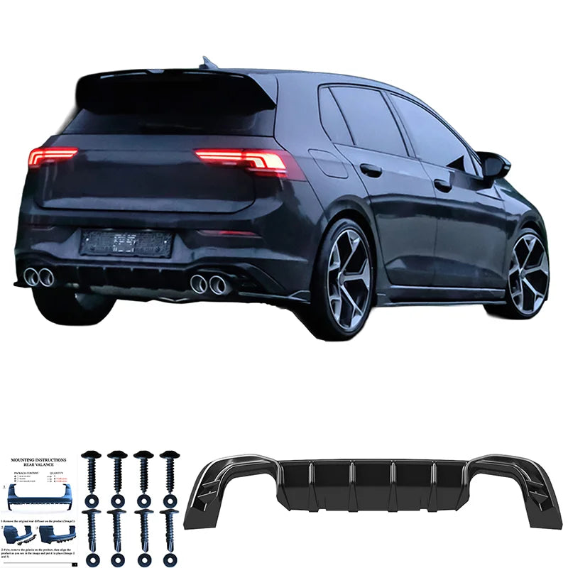 Difusor Traseiro VW Golf VIII HB 3/5-doors 2020-2024 & FL 2024- excl. GTi/GTD/GTE/R/R-Line - Gloss black