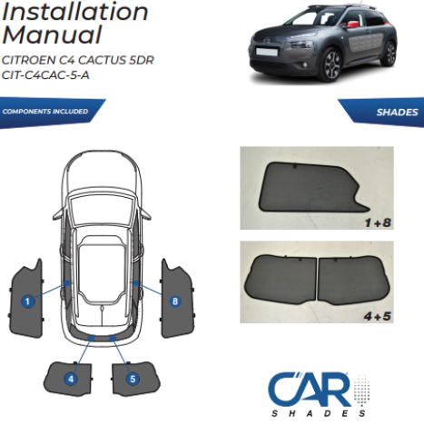 Kit de cortinas para Citroen C4 Cactus 2014-2021 (4 peças)