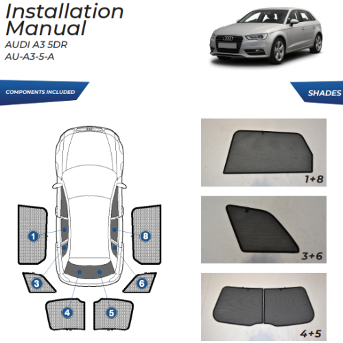 Kit de cortinas para Audi A3 8P 5 doors 2003-2012 (6 peças)