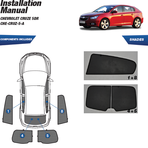Kit de cortinas para Chevrolet Cruze 5 doors 2012-2016 (4 peças)