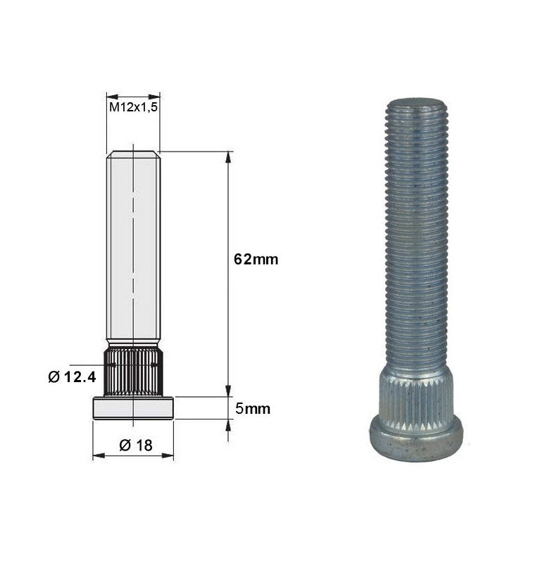 Perno de cravar M12X1,5 Comprimento 62mm