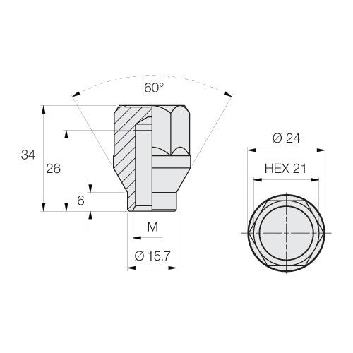 PORCA 21 12X1,5 comprimento 34mm