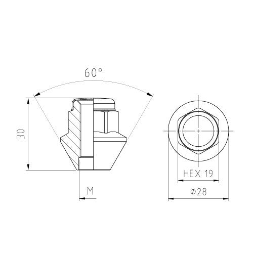 PORCA 19 12X1,5 comprimento 28,9mm