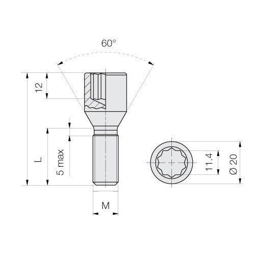 WHEEL SCREW 14X1.5 Length 30mm